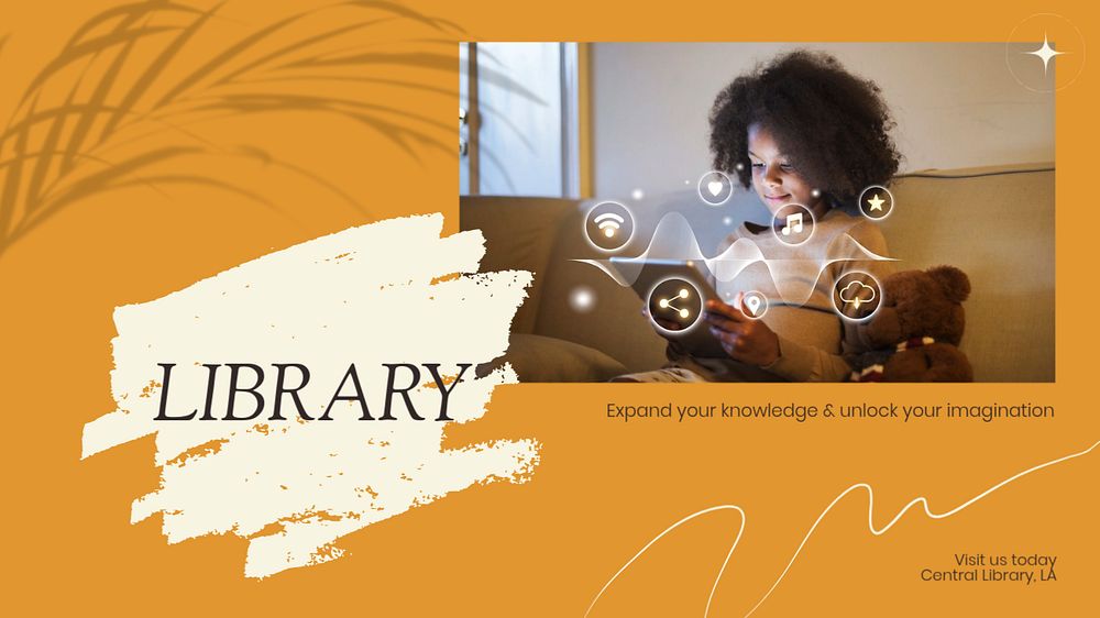 Library blog banner template, editable text & design