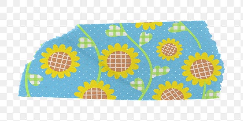 Washi tape png mockup element, sunflower pattern transparent background