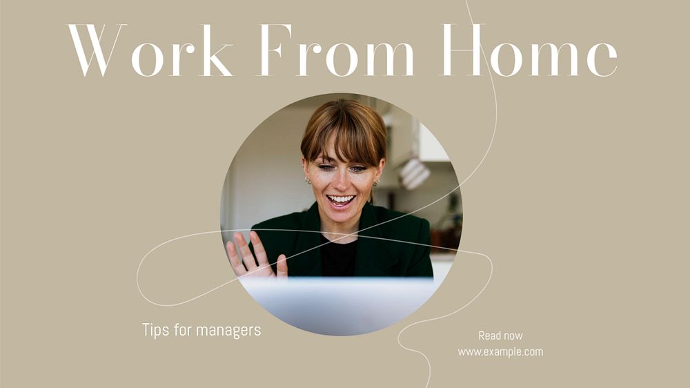 Work from home blog banner template, editable text & design