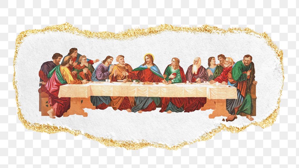 Ripped paper png mockup element, Leonardo da Vinci's The Last Supper transparent background. Remixed by rawpixel.