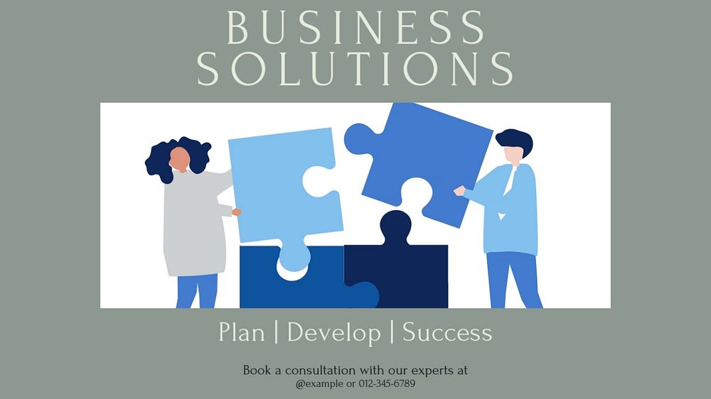 Business solutions blog banner template, editable text & design