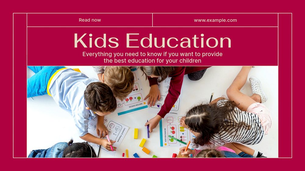 Kids education blog banner template, editable text & design