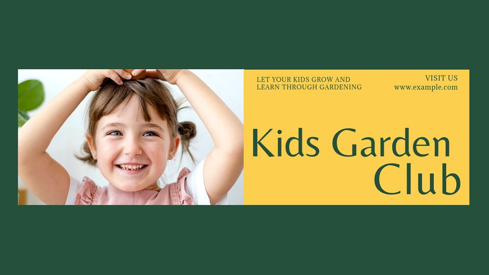 Kids garden club blog banner template, editable text & design