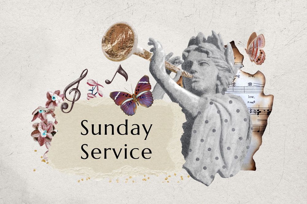 Ephemera ripped paper, editable Sunday service collage remix design