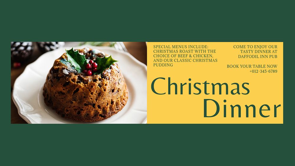 Christmas dinner party blog banner template, editable text & design