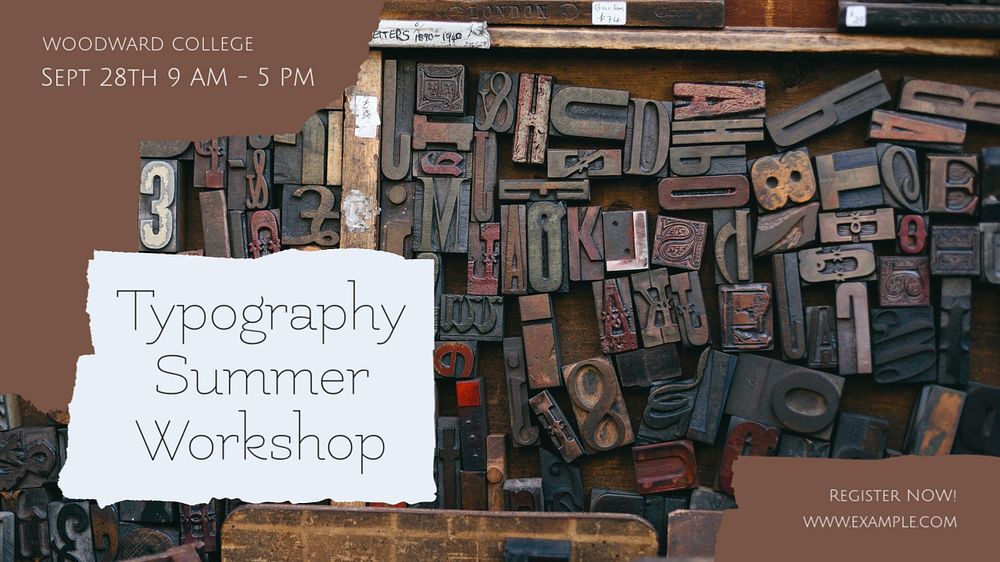 Typography workshop blog banner template, editable text & design