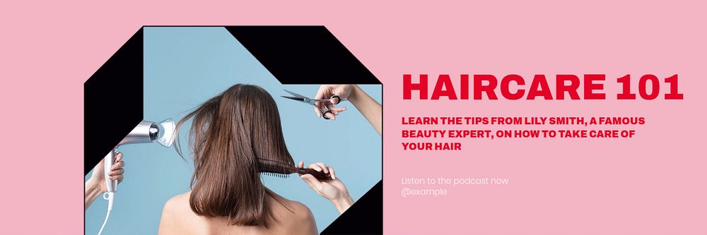 Haircare podcast email header template, editable text & design