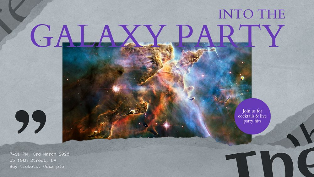 Galaxy party blog banner template, editable text & design