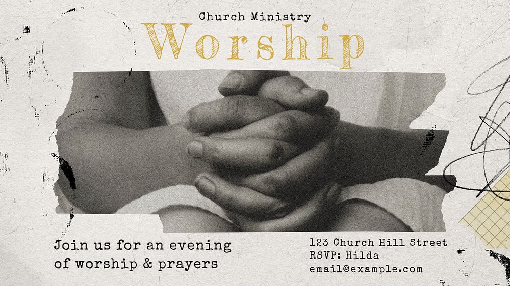 Church worship service banner template, editable design