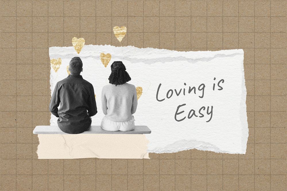 Loving is easy quote, couple aesthetic collage art, editable design