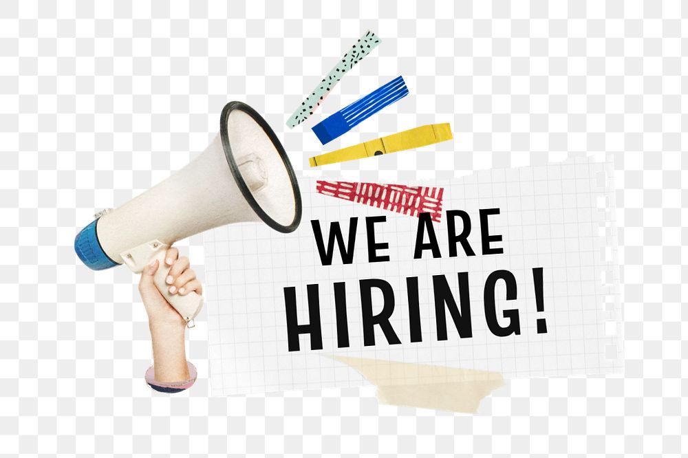 We're hiring ripped paper element png, editable megaphone collage remix design