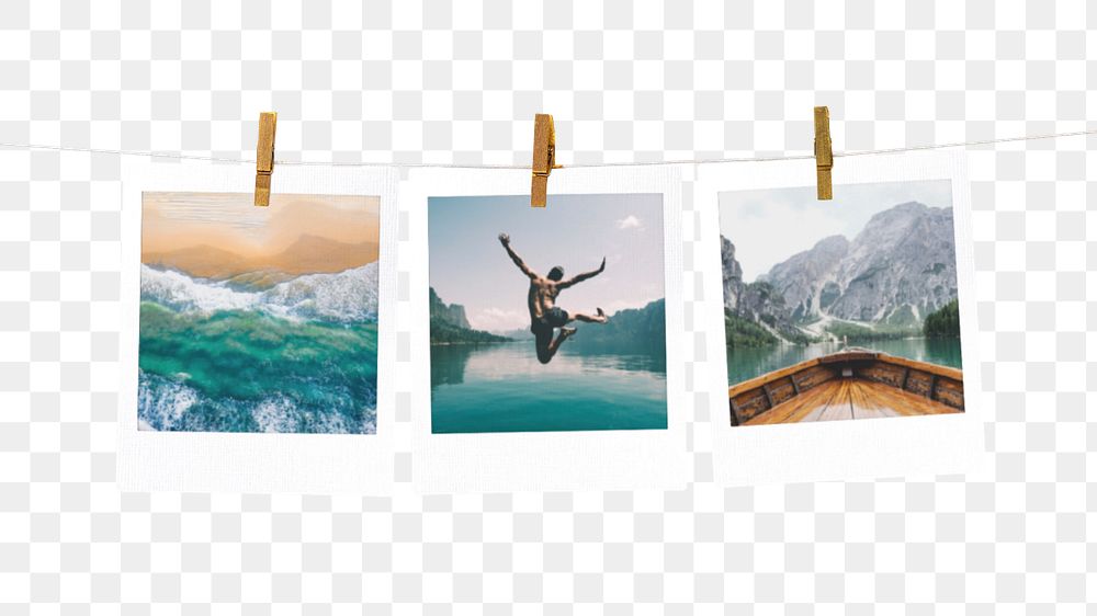 PNG Instant film frame mockup element, travel concept transparent background