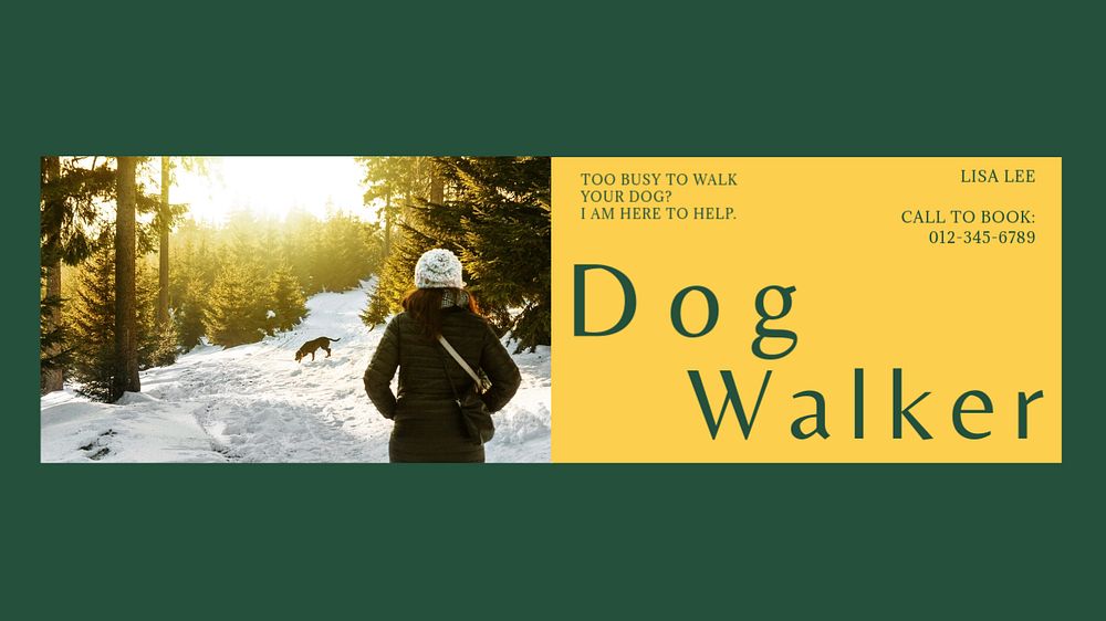 Dog walker blog banner template, editable text & design