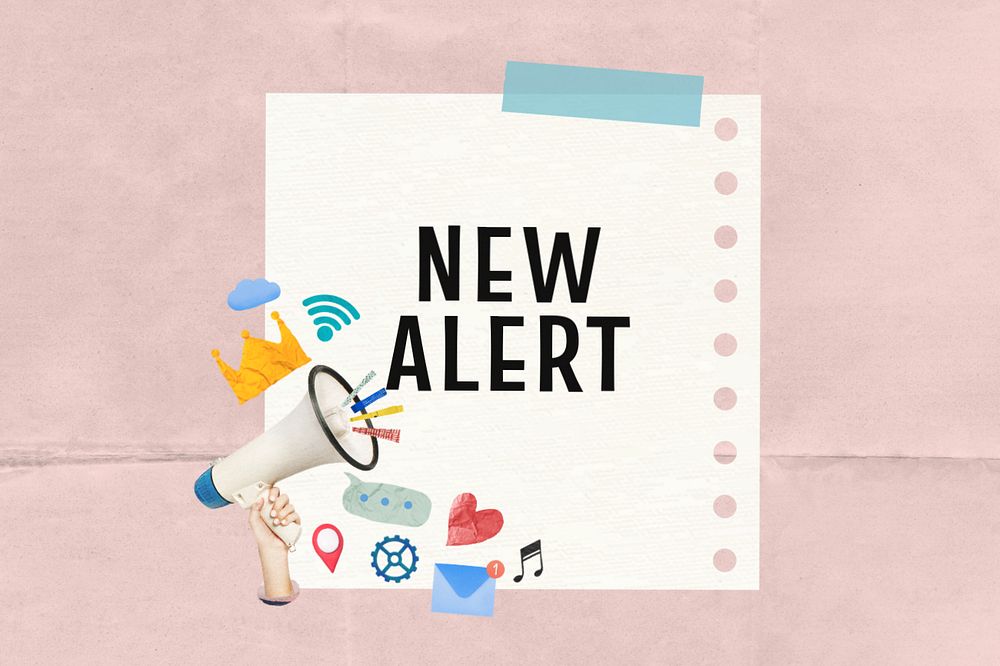 New alert notepaper, editable digital marketing collage remix design