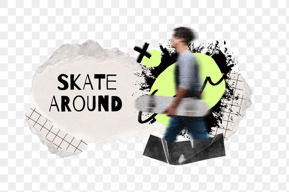 Skate around note element png, editable ripped paper collage remix design