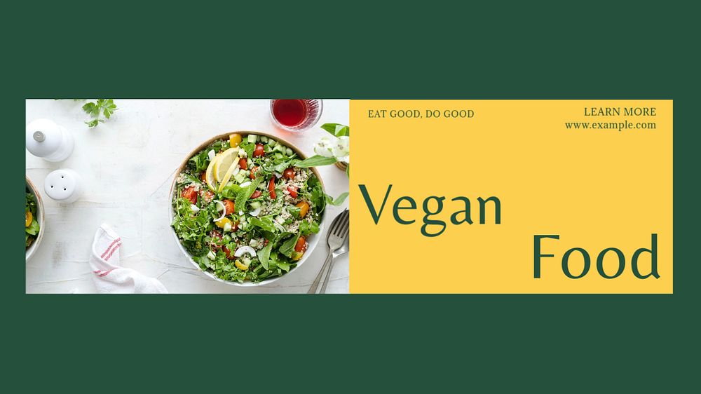 Vegan food blog banner template, editable text & design