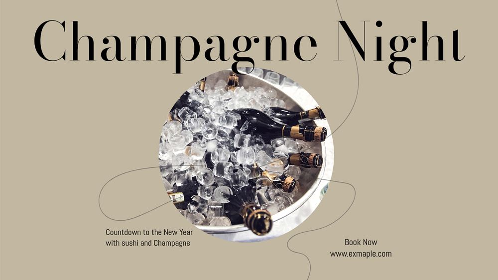 Champagne night blog banner template, editable text & design