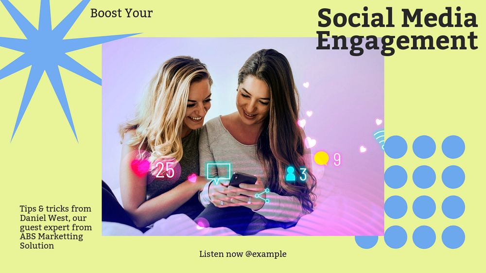 Social media engagement blog banner template, editable design