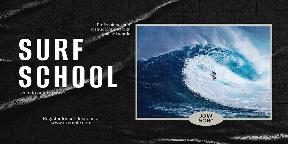 Surf school Twitter post template, editable text