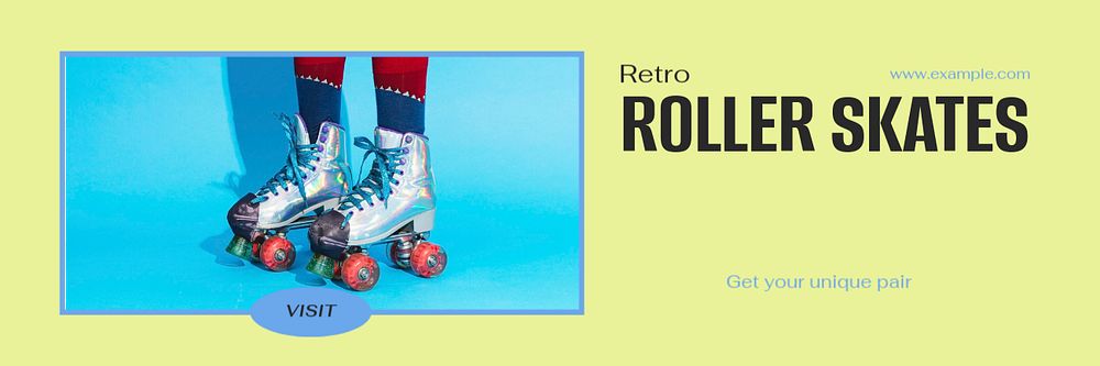 Retro roller skates email header template, editable design