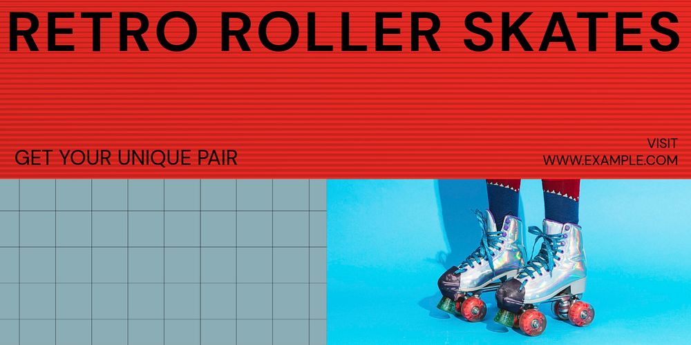 Retro roller skates Twitter post template, editable text