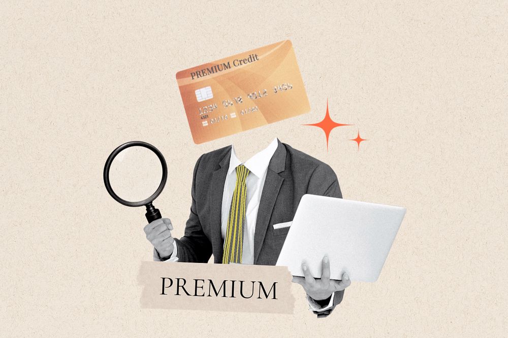 Premium word, credit card head businessman remix, customizable design