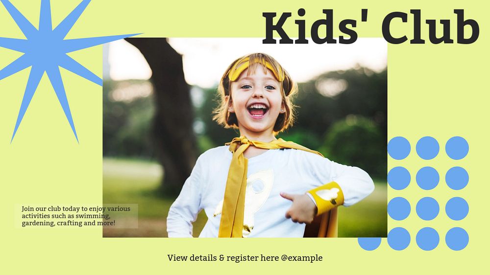 Kid club blog banner template, editable design