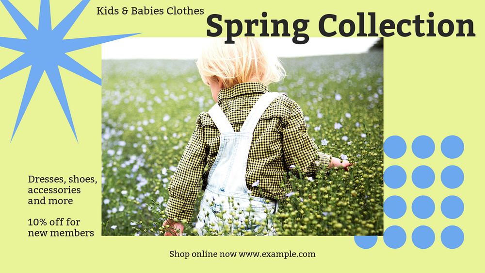 Kids spring collection blog banner template, editable design