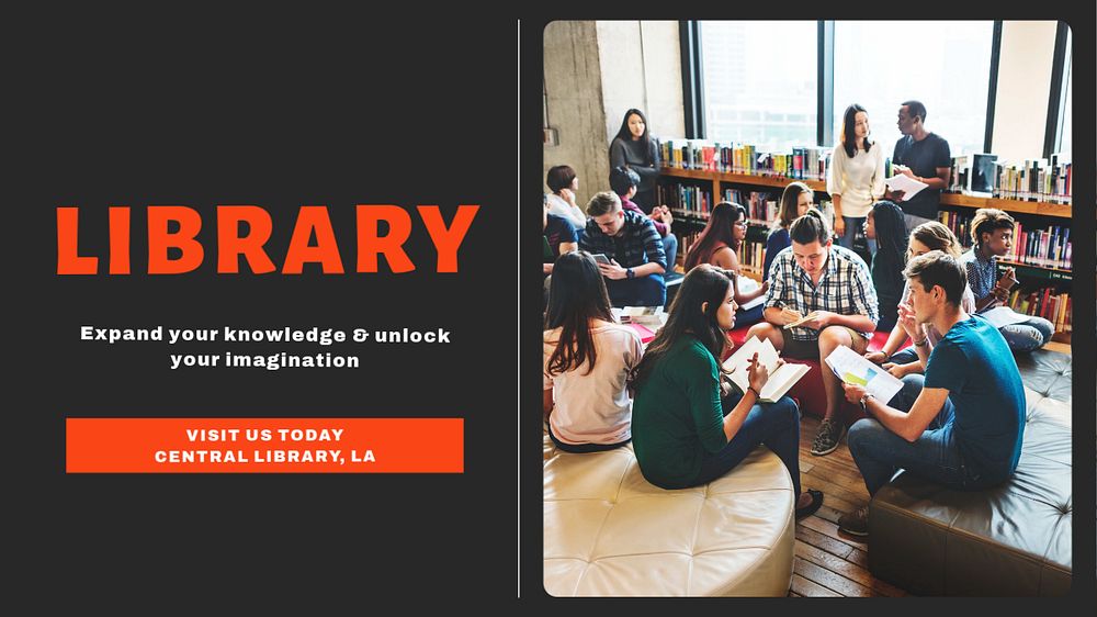 Library blog banner template, editable design