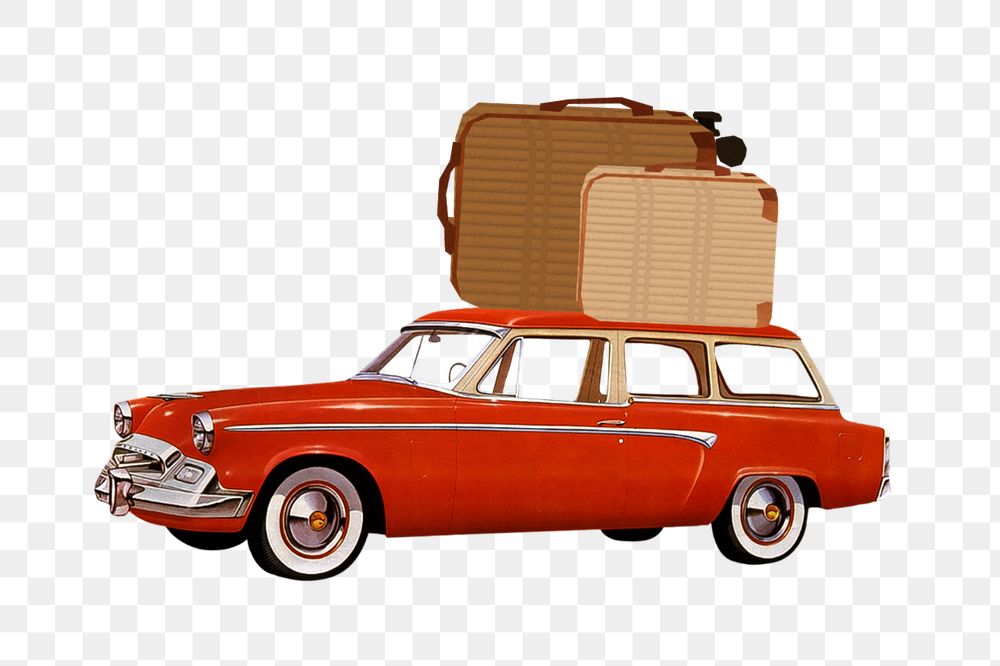 Car carrying travel luggage png editable remix