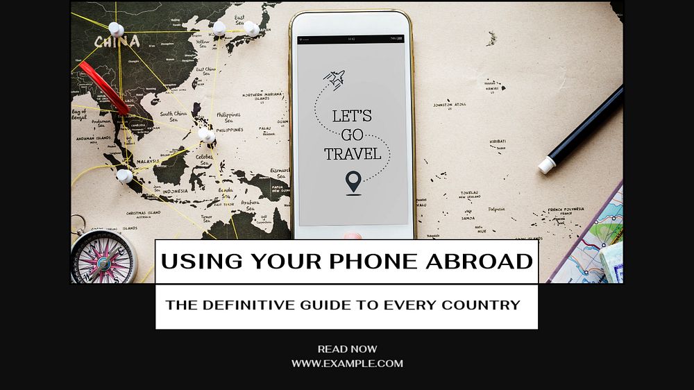 Using phone abroad blog banner template, editable design