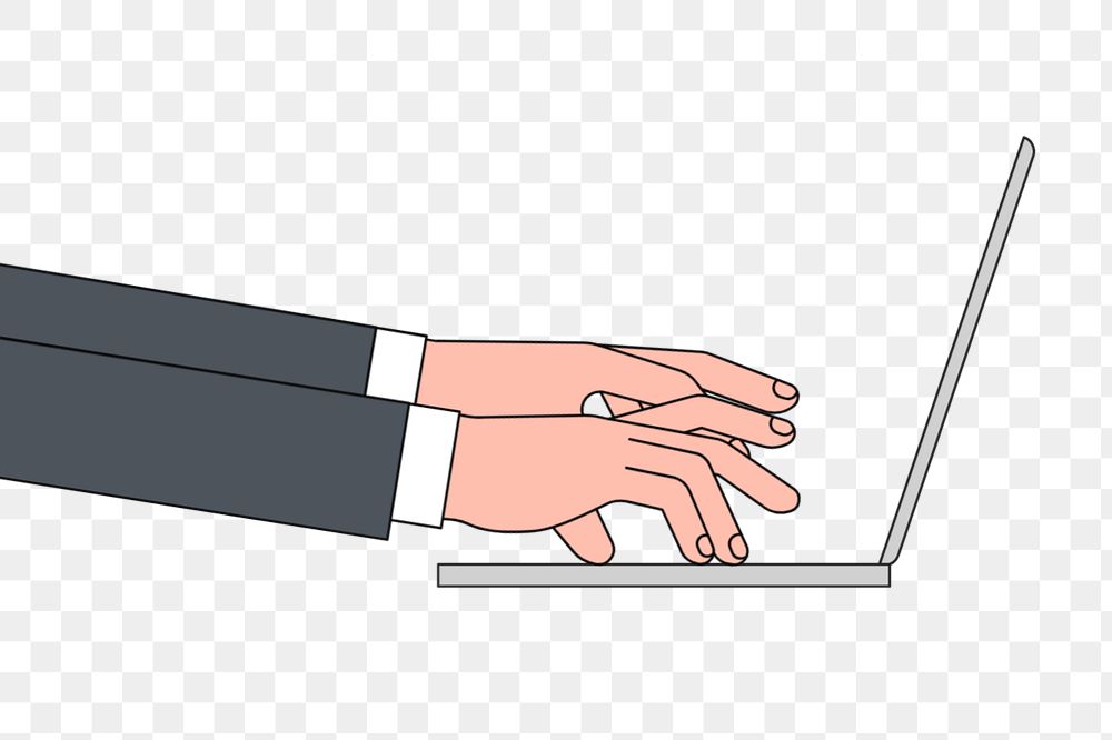 Businessman's hands typing on laptop, flat illustration, editable design