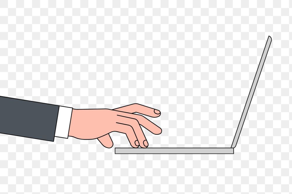 Businessman's hands typing on laptop, flat illustration, editable design