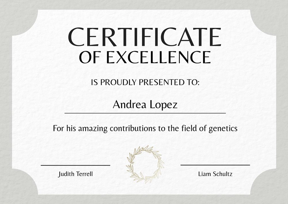 Certificate of excellence template, editable design