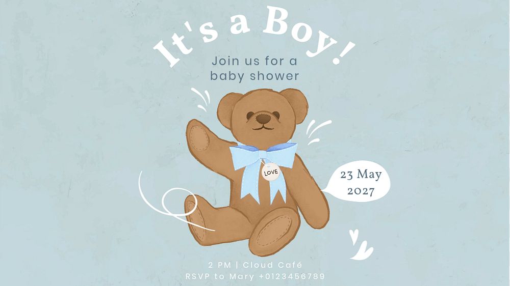 Boy baby shower  blog banner template, editable text