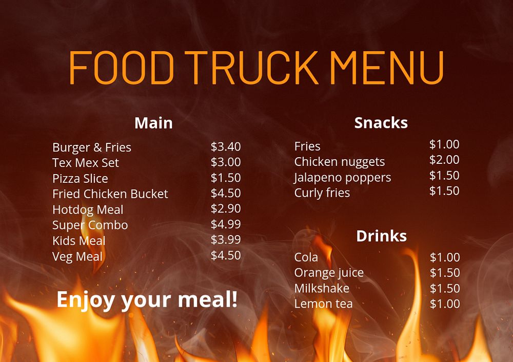 Food truck menu template, editable design