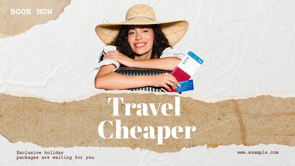 Travel Cheaper blog banner template, editable text