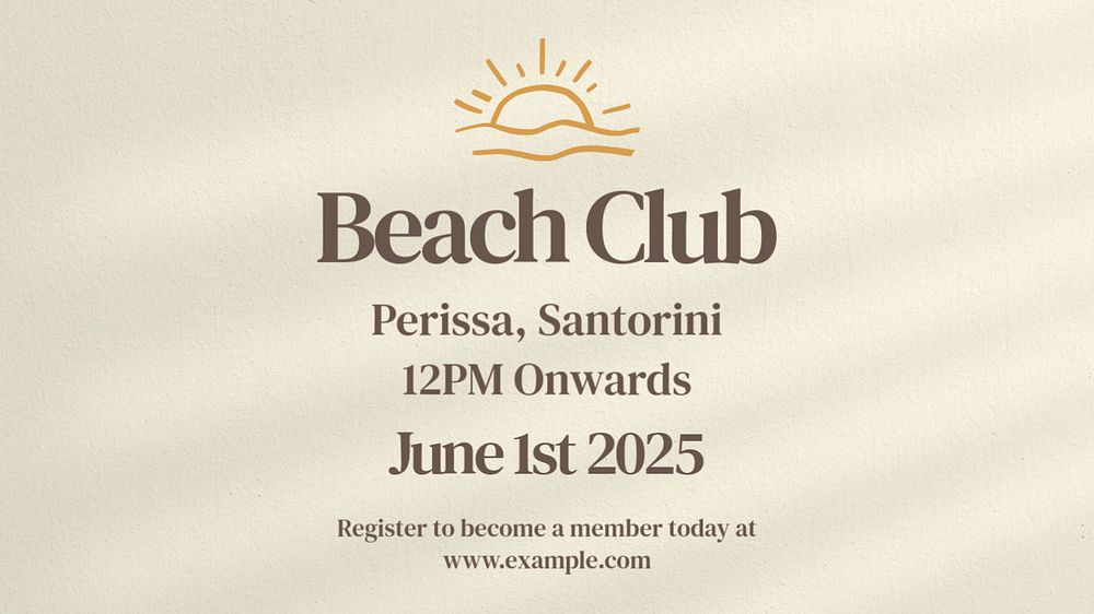 Beach club blog banner template, editable text