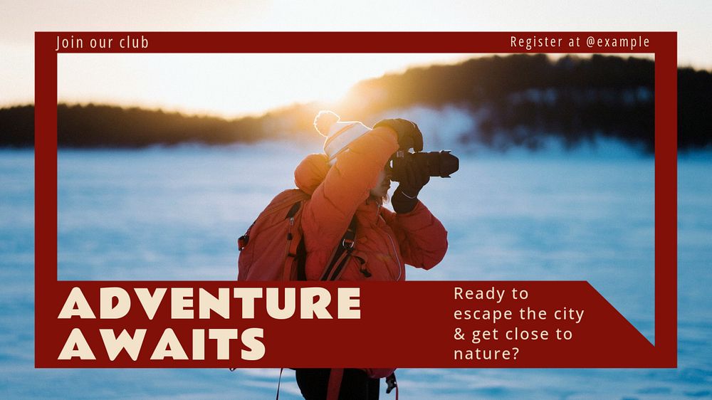 Camping & adventure club  blog banner template, editable text