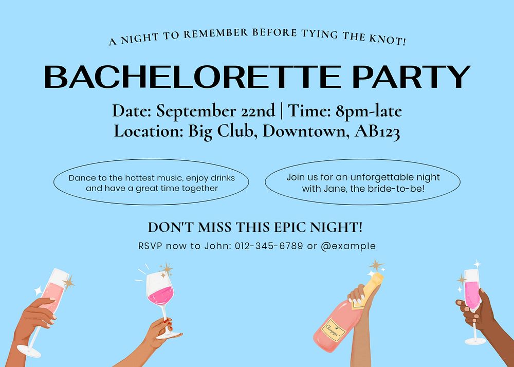 Bachelorette party template, editable design