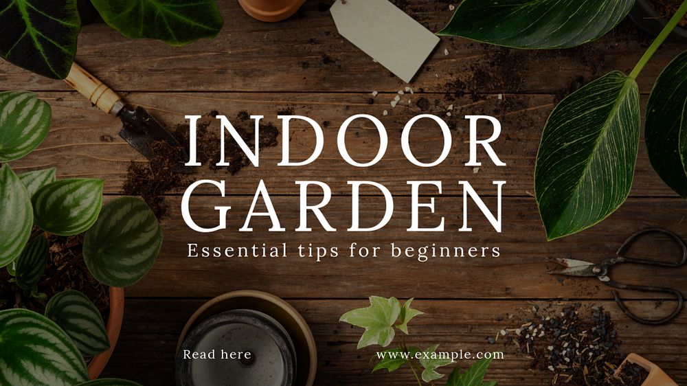 Indoor garden blog banner template, editable text