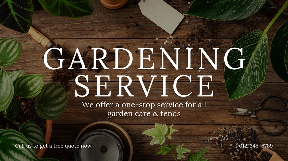 Gardening service blog banner template, editable text