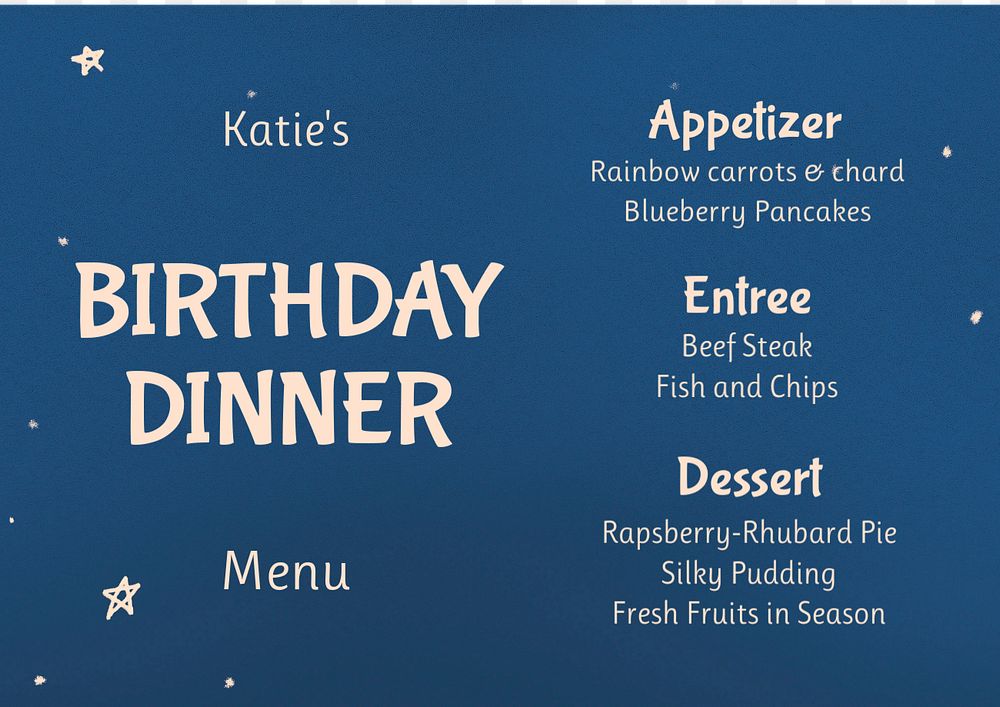 Birthday dinner menu template, editable design