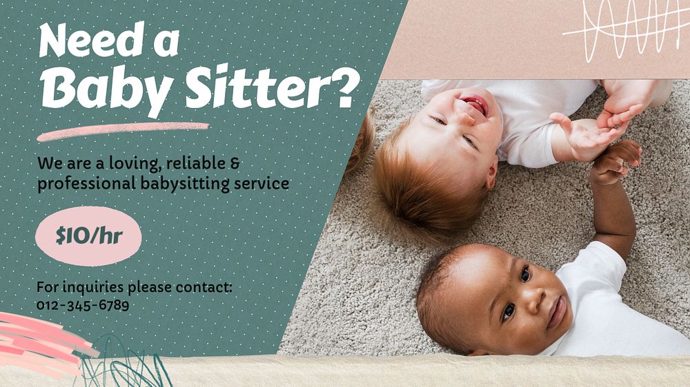 Baby sitter ad  blog banner template, editable text