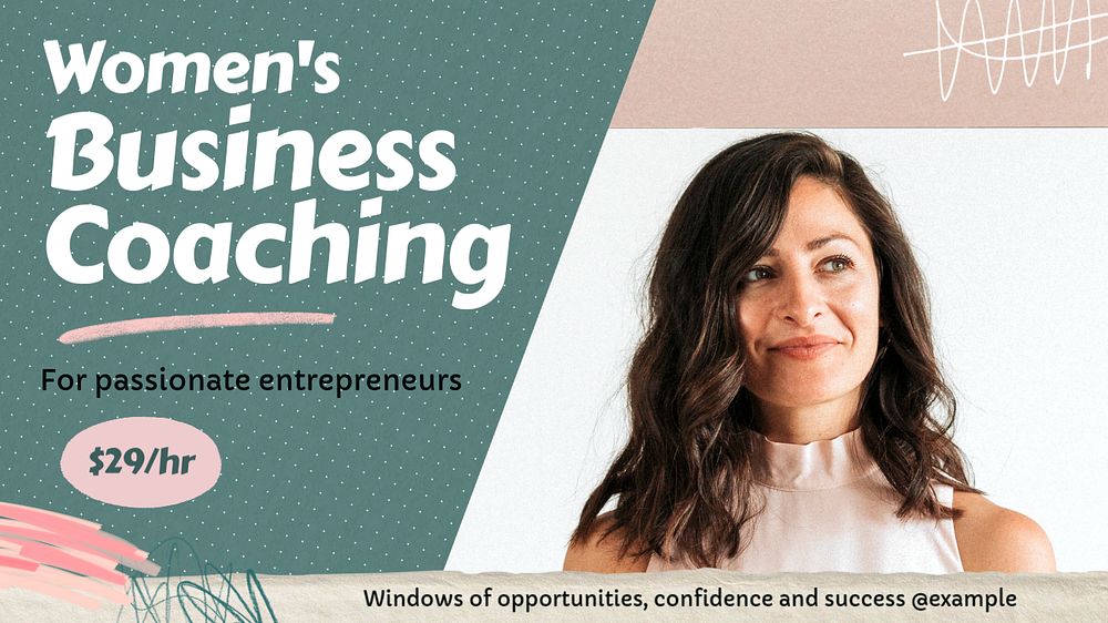 Women's business coaching  blog banner template, editable text