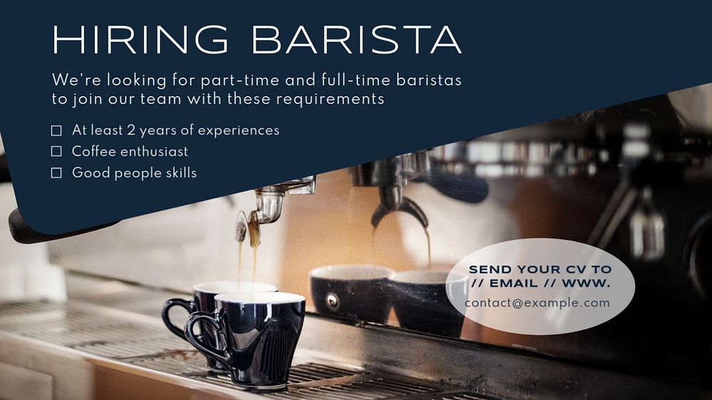 Hiring barista  blog banner template, editable text