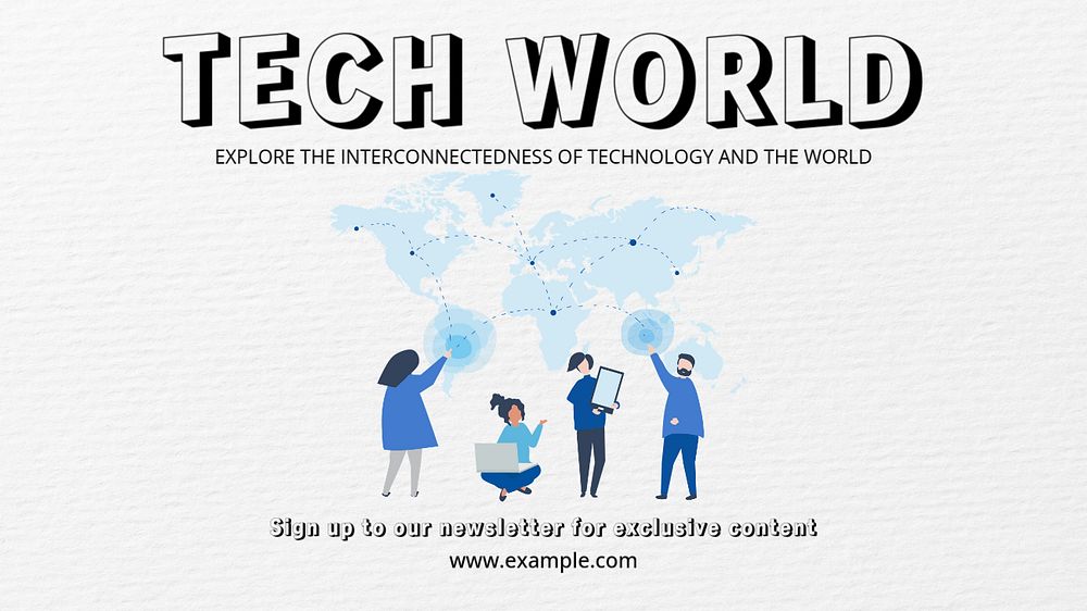 Tech world  blog banner template, editable text