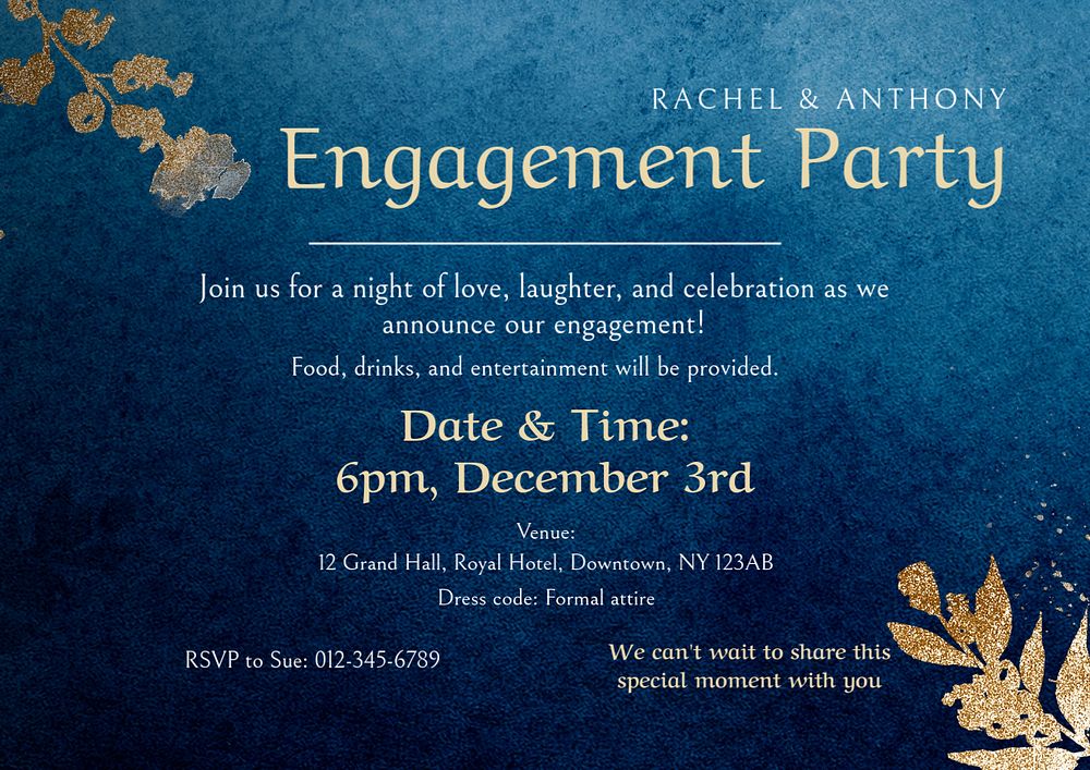 Engagement party template, editable text and design