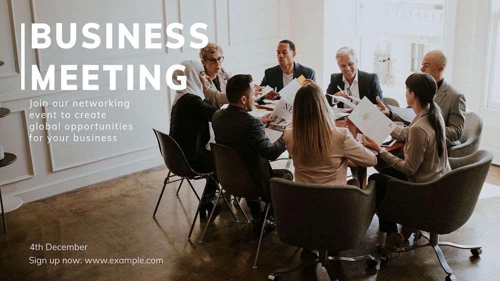 Business meeting blog banner template, editable design