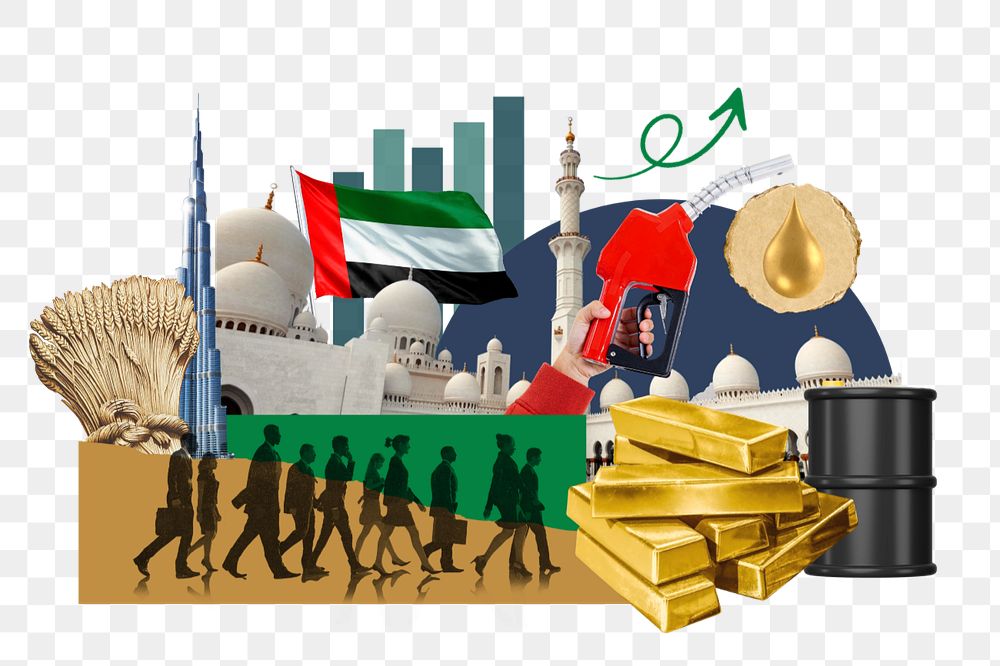 PNG element UAE economy, money finance collage, editable design